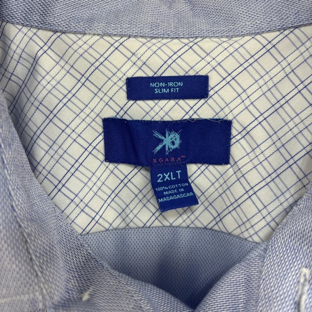 Egara Non Iron Slim‎ Fit Men's Long Sleeve Blue Button Up Shirt Size 2XLT EUC